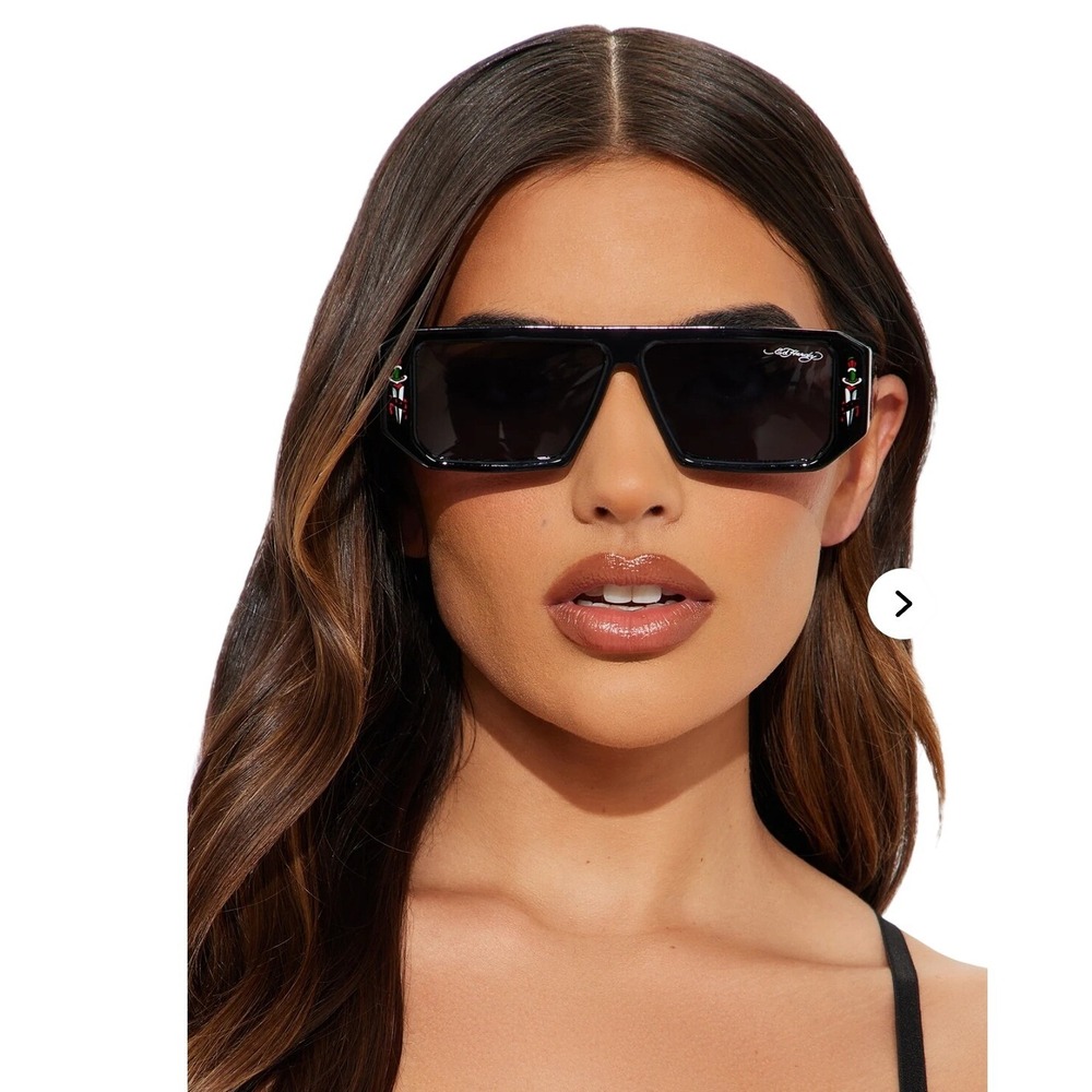Ed Hardy Sunglasses Black Rectangular Shield Tige… - image 2